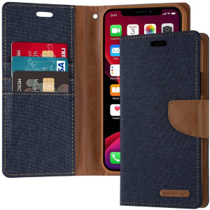 Goospery Canvas Diary Wallet Case for Samsung Galaxy S9 Plus - Navy Blue